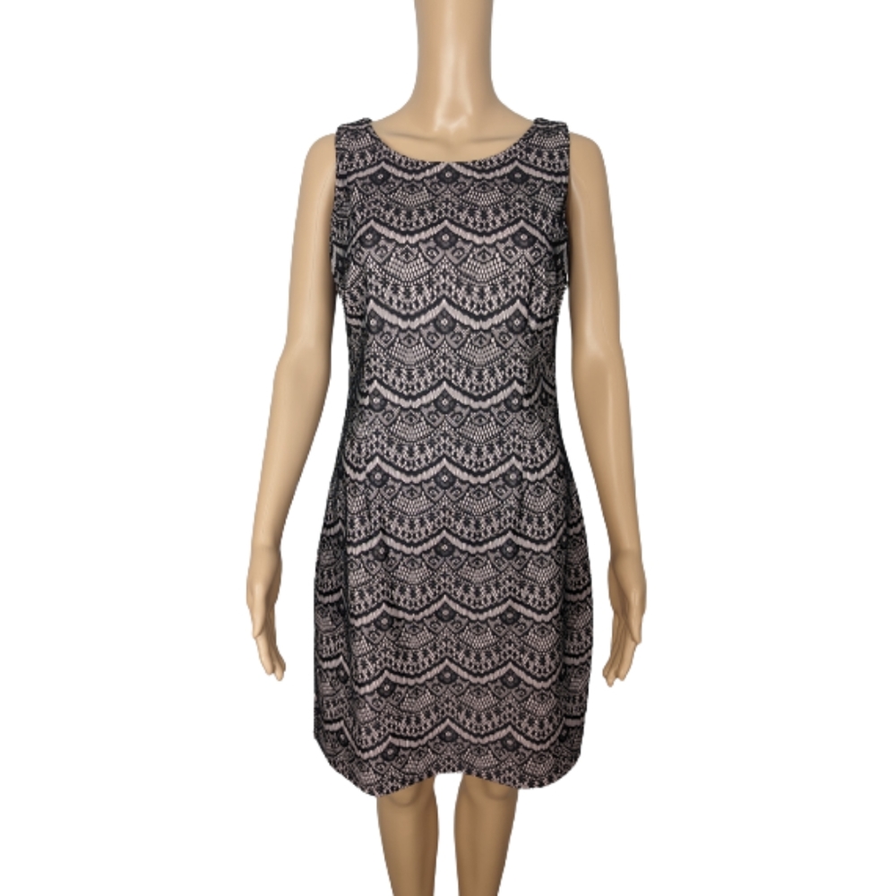 Guess Los Angeles Black and Pink Lace Sheath Dress 10